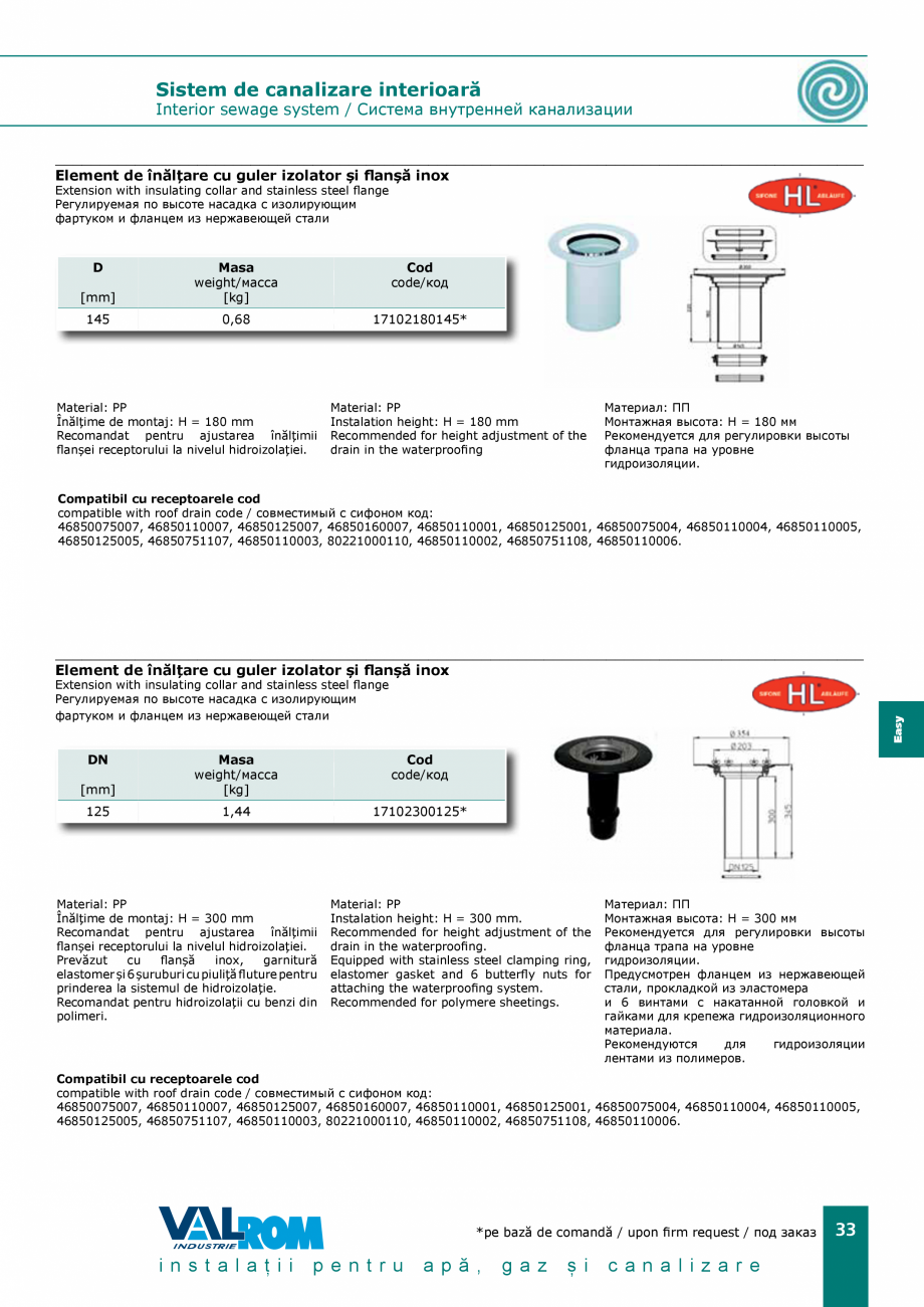 Pagina 33-EasyKIT - Sistem de canalizare interioara VALROM Catalog, brosura Romana [inch] [mm]

H
[mm]

Cod...
