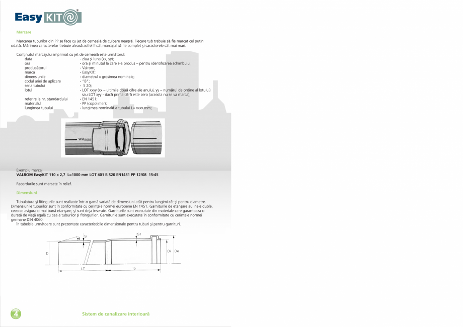 Pagina 6-Carte tehnica EasyKit - Sistem de canalizare interioara  VALROM Fisa tehnica Romana 