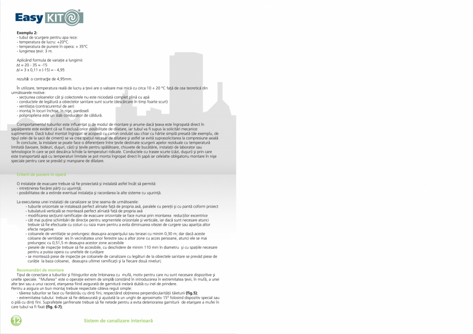 Pagina 14-Carte tehnica EasyKit - Sistem de canalizare interioara  VALROM Fisa tehnica Romana 