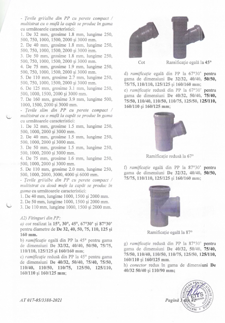 Pagina 4-Agrement tehnic nr 017-05/3388-2021 pentru Tevi si fitinguri dn PP pentru instalatii de canalizare...