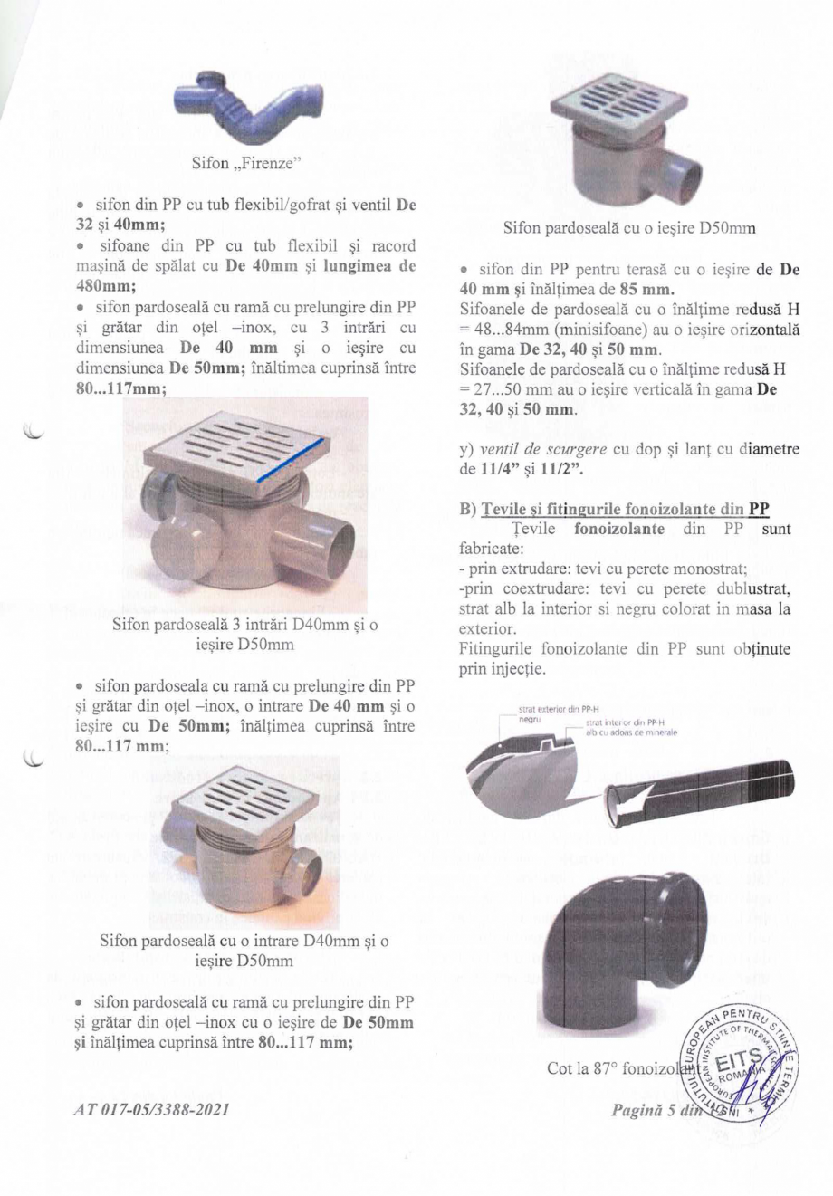 Pagina 6-Agrement tehnic nr 017-05/3388-2021 pentru Tevi si fitinguri dn PP pentru instalatii de canalizare...