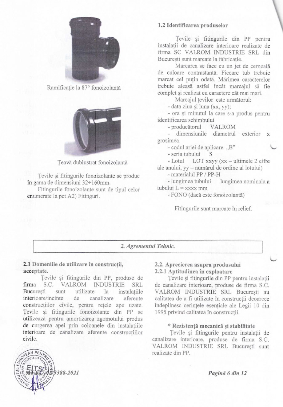 Pagina 7-Agrement tehnic nr 017-05/3388-2021 pentru Tevi si fitinguri dn PP pentru instalatii de canalizare...