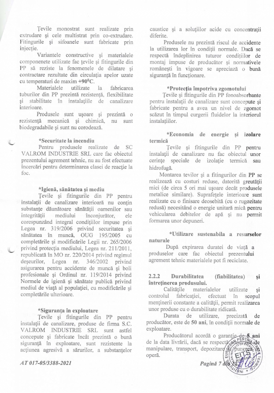 Pagina 8-Agrement tehnic nr 017-05/3388-2021 pentru Tevi si fitinguri dn PP pentru instalatii de canalizare...