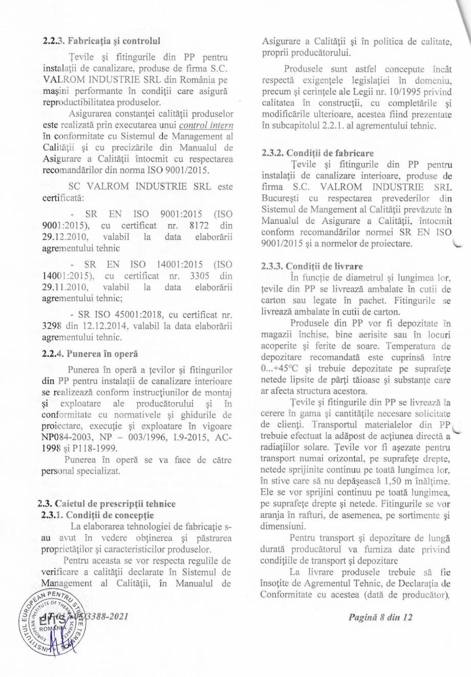 Pagina 9-Agrement tehnic nr 017-05/3388-2021 pentru Tevi si fitinguri dn PP pentru instalatii de canalizare...