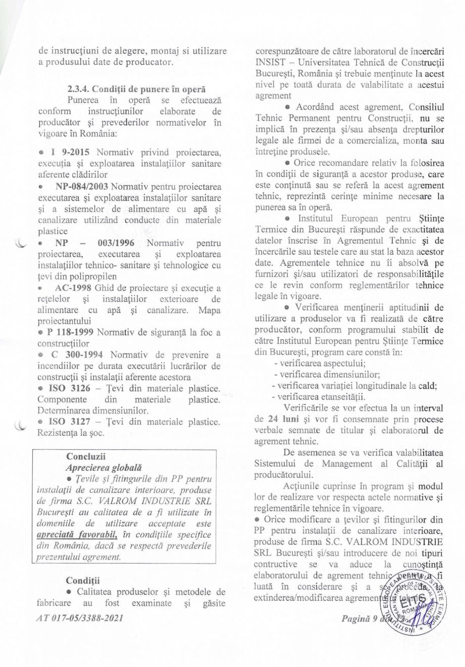 Pagina 10-Agrement tehnic nr 017-05/3388-2021 pentru Tevi si fitinguri dn PP pentru instalatii de canalizare...