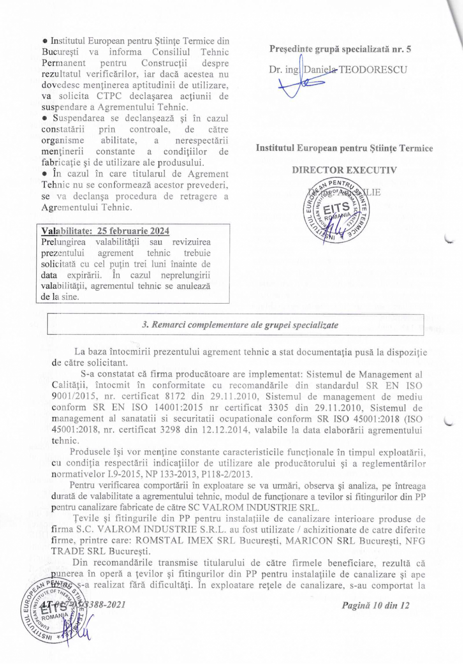 Pagina 11-Agrement tehnic nr 017-05/3388-2021 pentru Tevi si fitinguri dn PP pentru instalatii de canalizare...