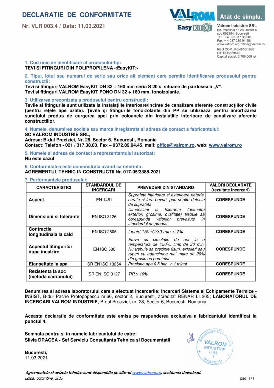 Pagina 14-Agrement tehnic nr 017-05/3388-2021 pentru Tevi si fitinguri dn PP pentru instalatii de canalizare...