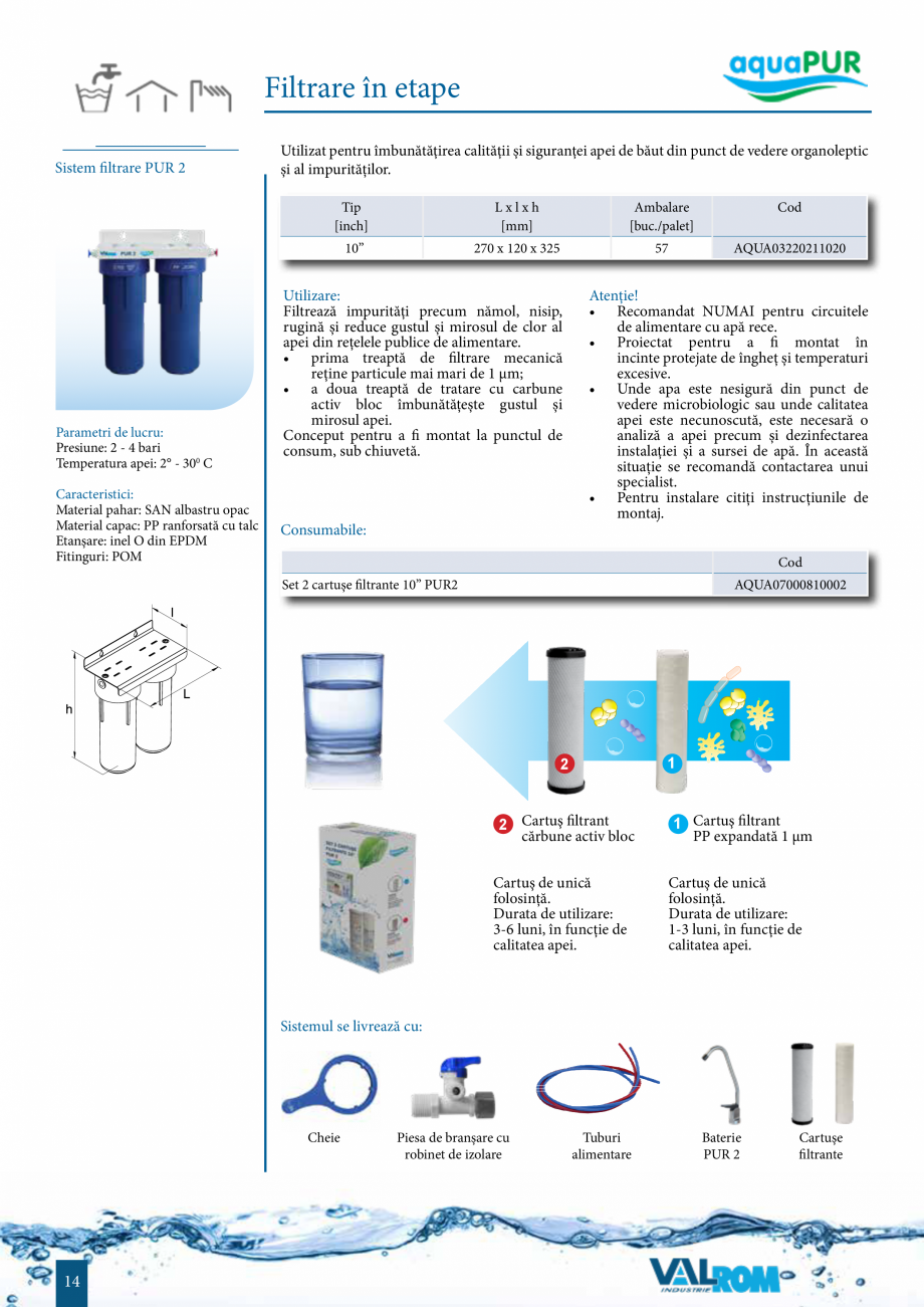 Pagina 13-Sisteme de filtrare si tratare apa potabila aquaPur VALROM Catalog, brosura Romana ă a
luminii...