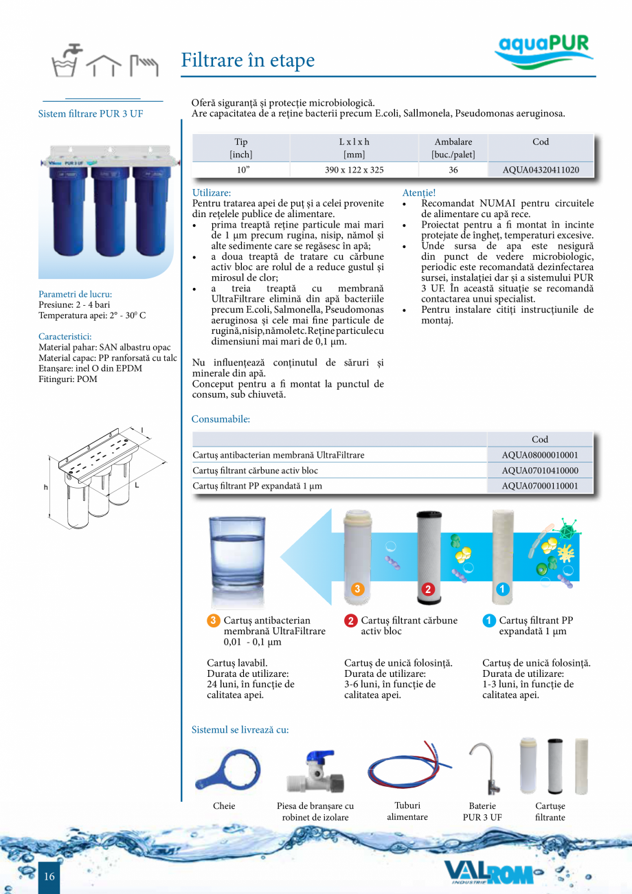 Pagina 15-Sisteme de filtrare si tratare apa potabila aquaPur VALROM Catalog, brosura Romana  Se utilizează...