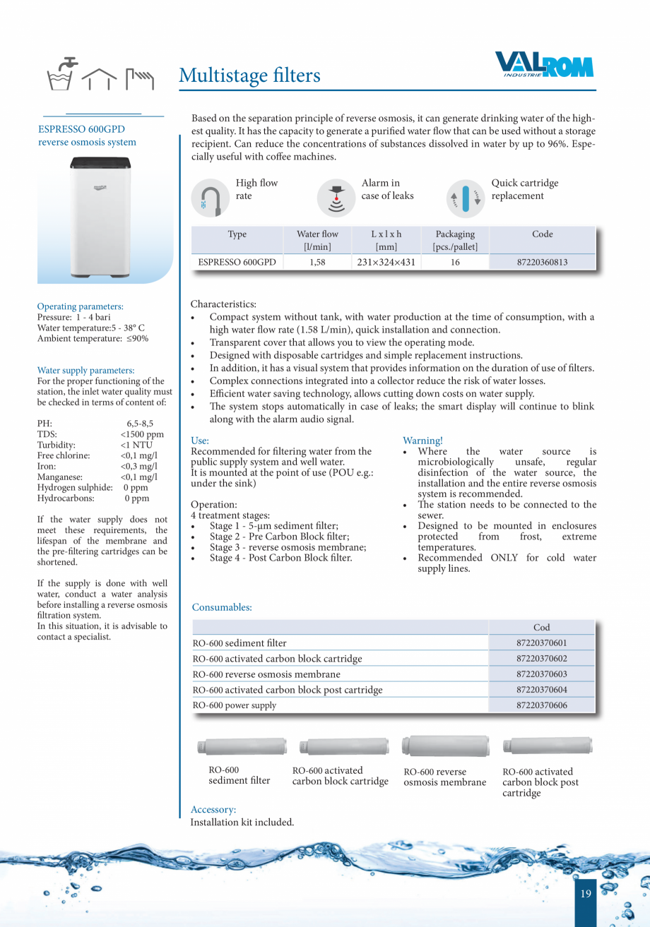 Pagina 18-Catalog - Sisteme de filtrare si tratare apa potabila VALROM Catalog, brosura Engleza t the...