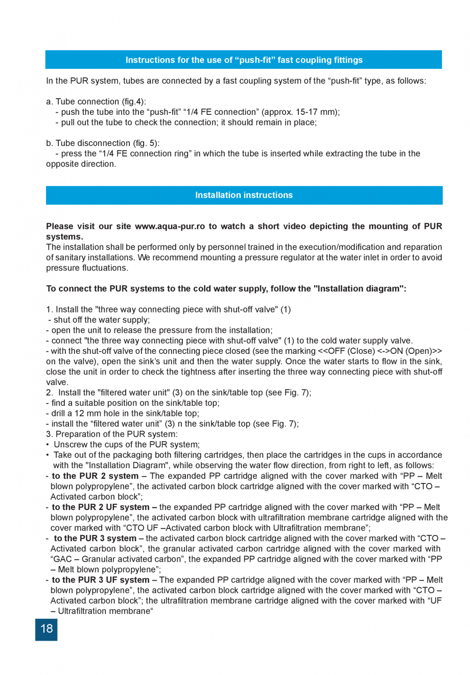 Pagina 18-Instructiuni de utilizare si montaj a sistemelor de filtrare PUR pentru apa potabila VALROM...
