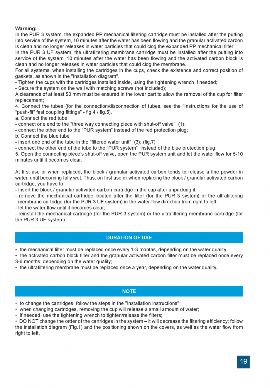 Pagina 19-Instructiuni de utilizare si montaj a sistemelor de filtrare PUR pentru apa potabila VALROM...