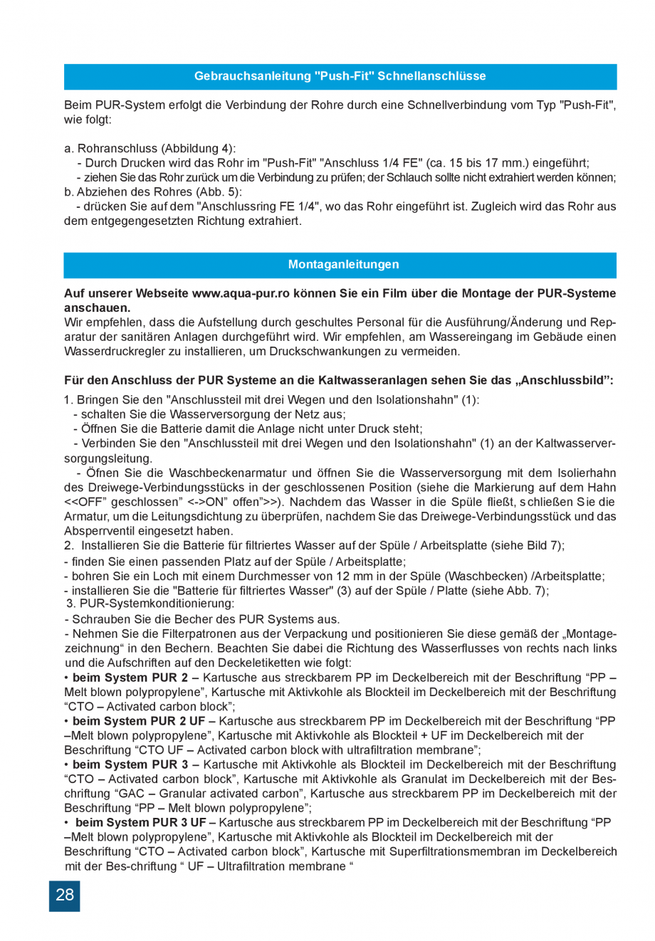 Pagina 28-Instructiuni de utilizare si montaj a sistemelor de filtrare PUR pentru apa potabila VALROM...