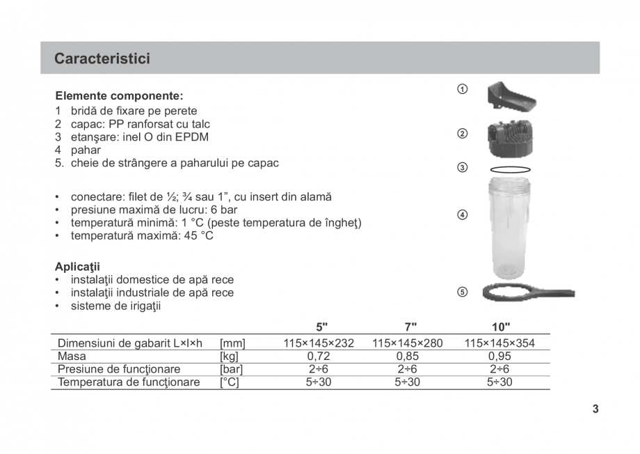 Pagina 3-Instructiuni de utilizare si montaj a filtrelor pentru apa potabila - Filtre fara cartus VALROM...