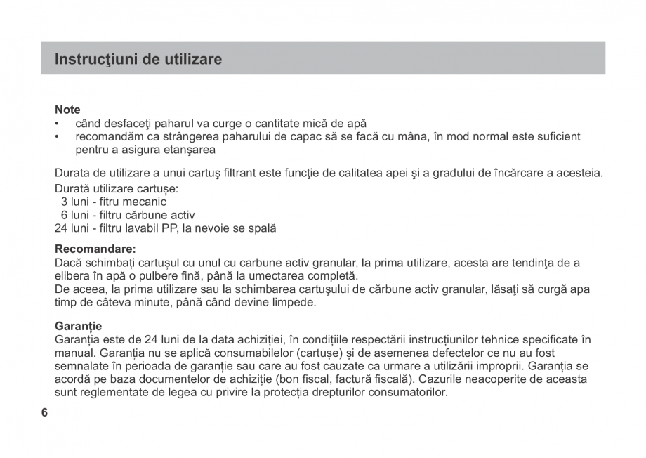 Pagina 6-Instructiuni de utilizare si montaj a filtrelor pentru apa potabila - Filtre fara cartus VALROM...