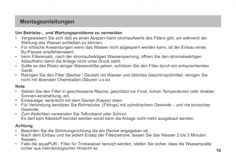 Pagina 19-Instructiuni de utilizare si montaj a filtrelor pentru apa potabila - Filtre fara cartus VALROM...