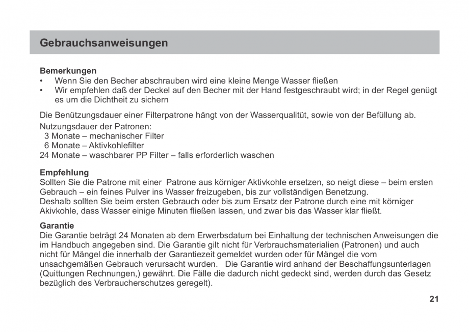 Pagina 21-Instructiuni de utilizare si montaj a filtrelor pentru apa potabila - Filtre fara cartus VALROM...