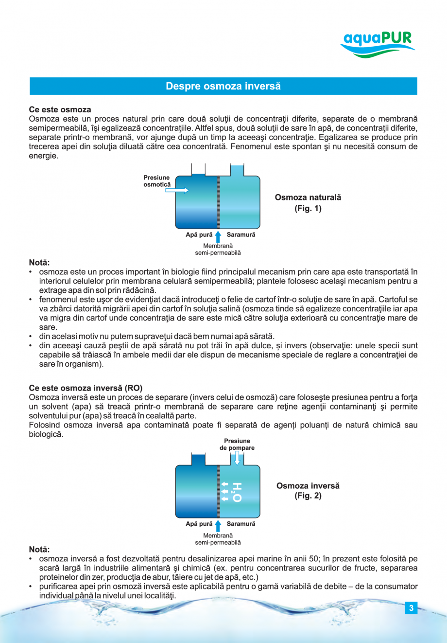 Pagina 3-Instructiuni de utilizare si montaj al sistemelor de osmoza inversa - aquaPUR VALROM Instructiuni...
