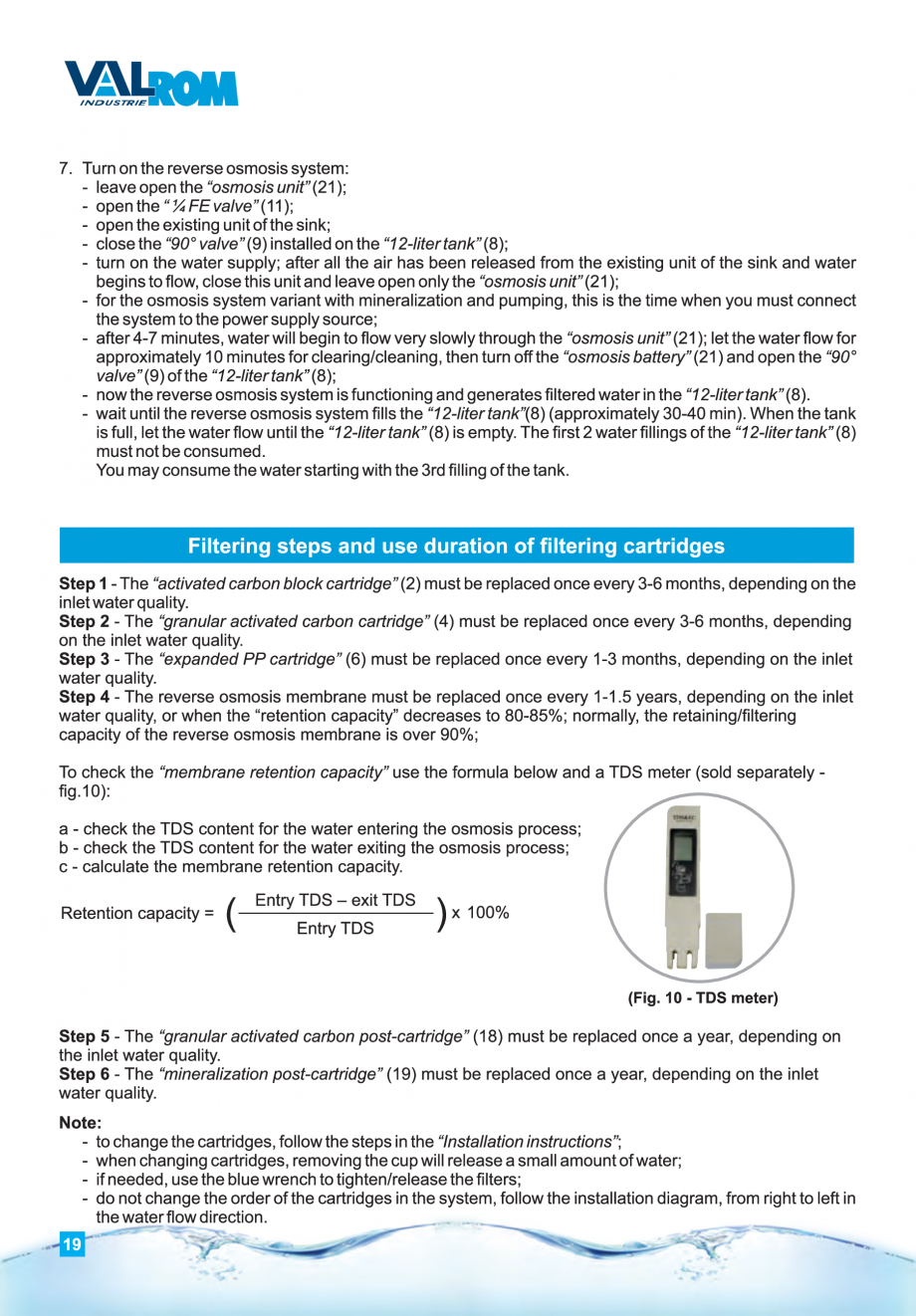 Pagina 19-Instructiuni de utilizare si montaj al sistemelor de osmoza inversa - aquaPUR VALROM Instructiuni...