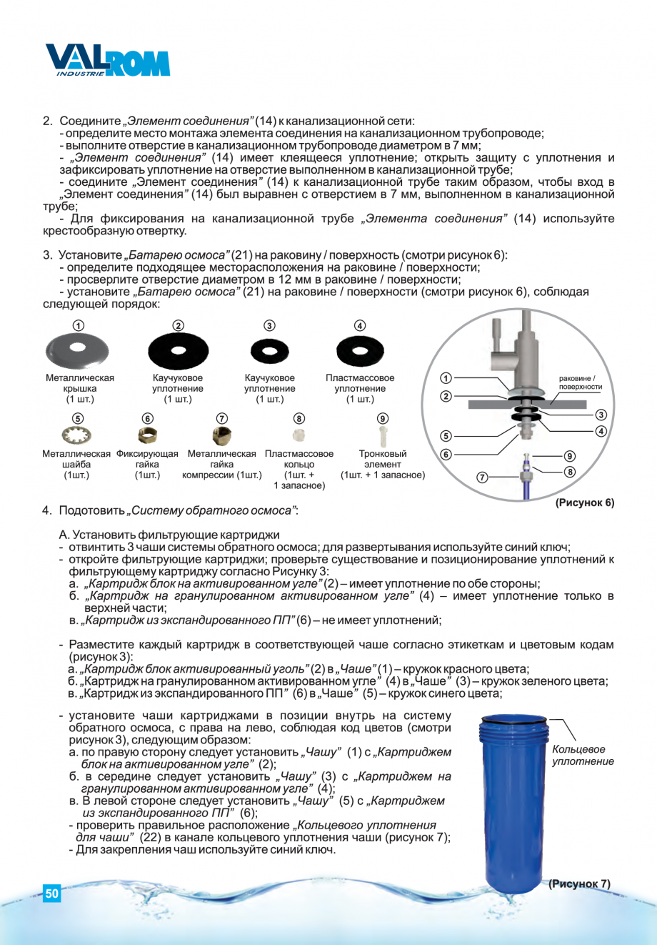 Pagina 50-Instructiuni de utilizare si montaj al sistemelor de osmoza inversa - aquaPUR VALROM Instructiuni...