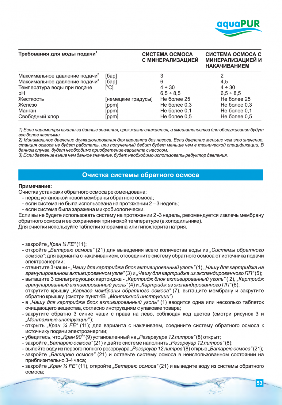 Pagina 53-Instructiuni de utilizare si montaj al sistemelor de osmoza inversa - aquaPUR VALROM Instructiuni...
