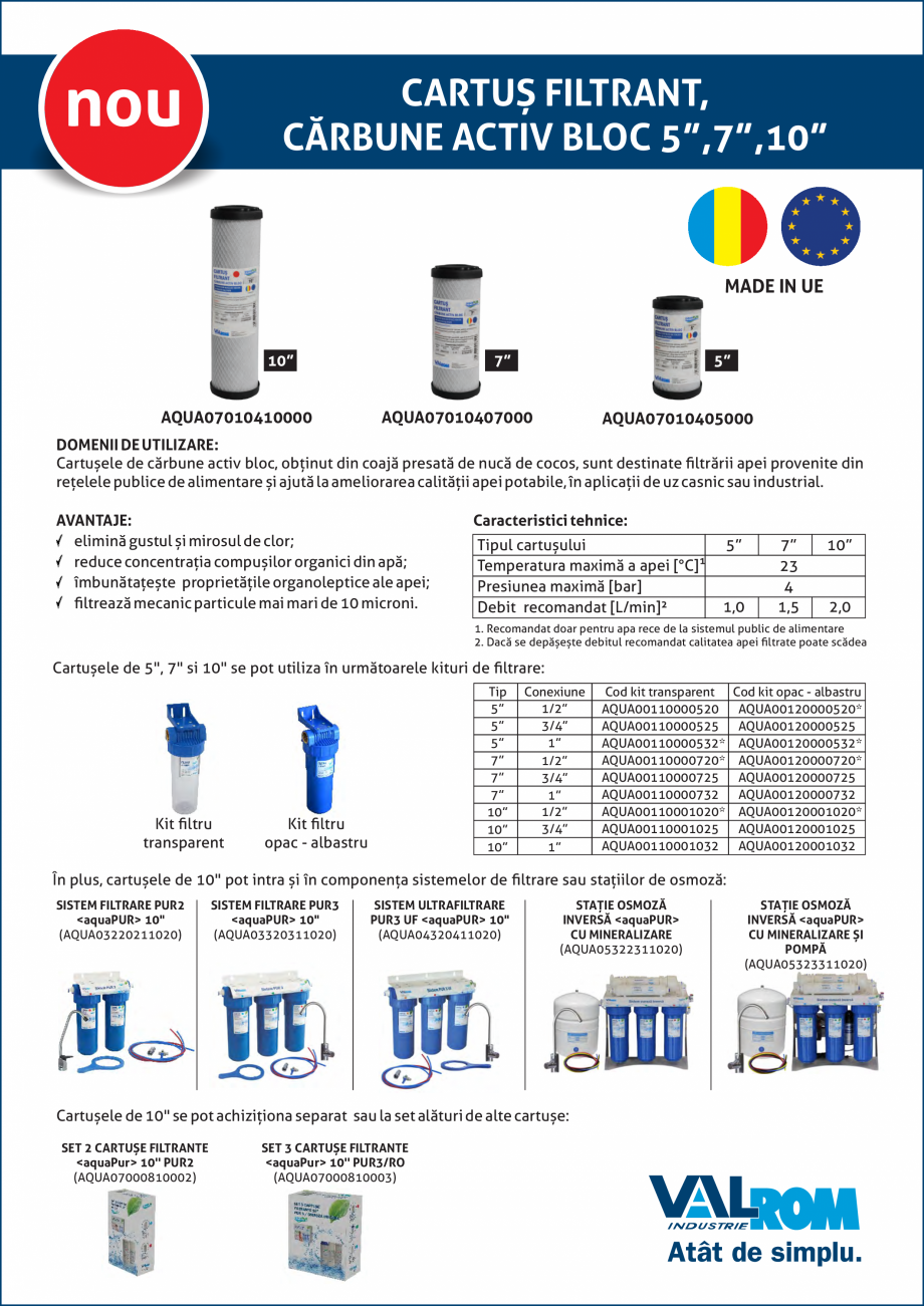 Pagina 1-Cartus filtrant, carbune activ bloc 5", 7", 10" VALROM Catalog, brosura Romana nou
...