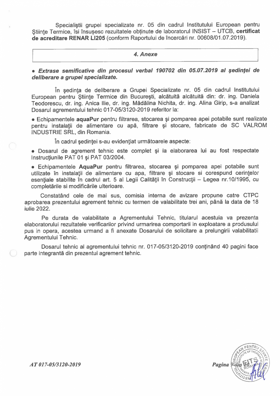 Pagina 11-Aviz tehnic nr 017-05/3120-2019 pentru echipament aquaPUR pentru filtrarea, stocarea si pomparea...