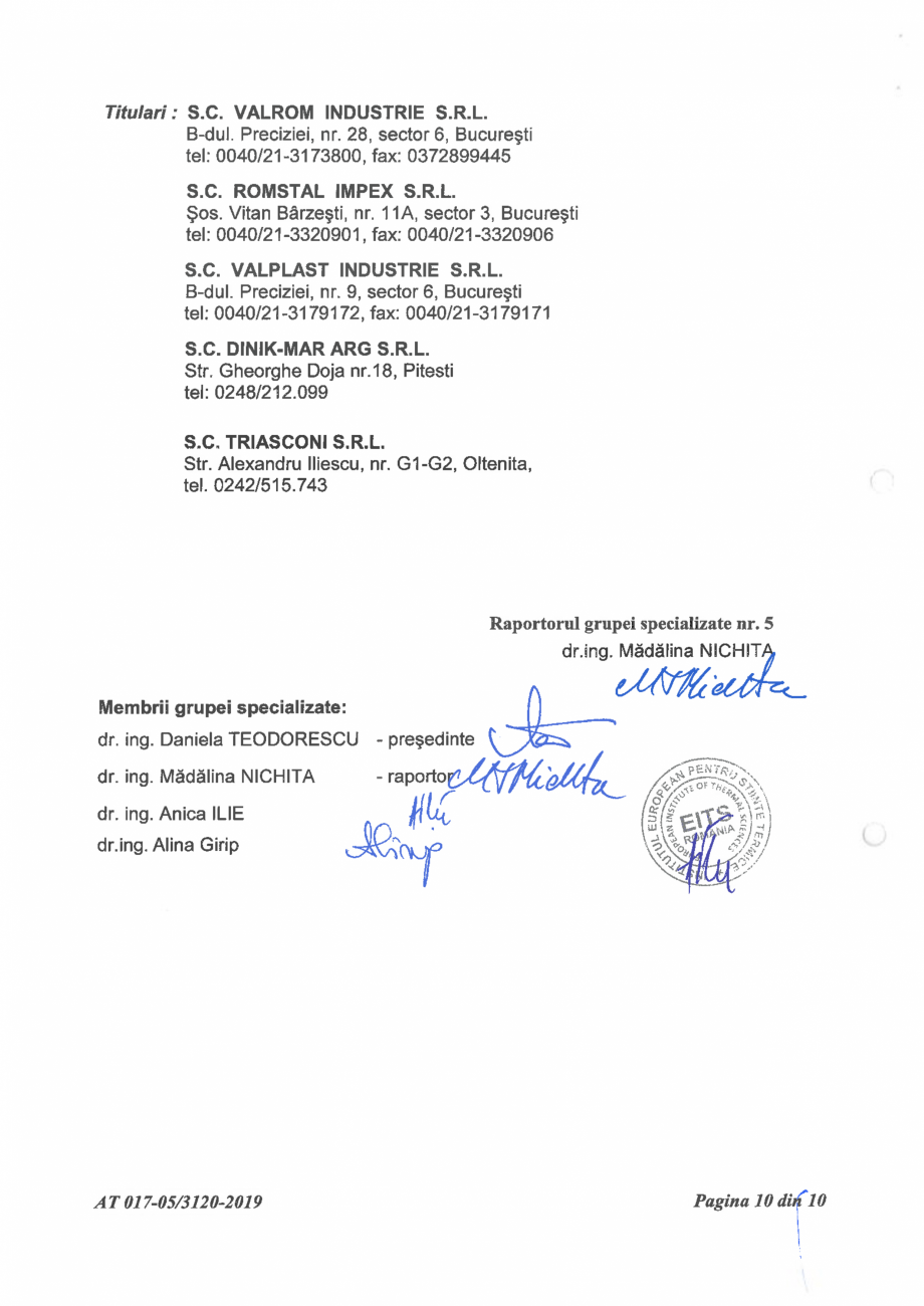 Pagina 12-Aviz tehnic nr 017-05/3120-2019 pentru echipament aquaPUR pentru filtrarea, stocarea si pomparea...