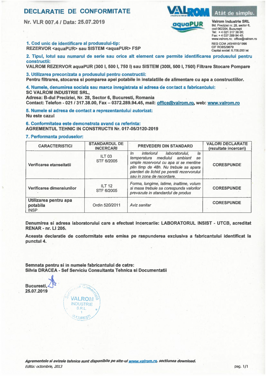 Pagina 13-Aviz tehnic nr 017-05/3120-2019 pentru echipament aquaPUR pentru filtrarea, stocarea si pomparea...