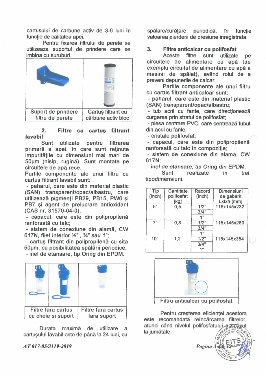Pagina 5-Aviz tehnic nr 017-05/3119-2019 pentru filtre si module de filtrare a apei VALROM Certificare produs...