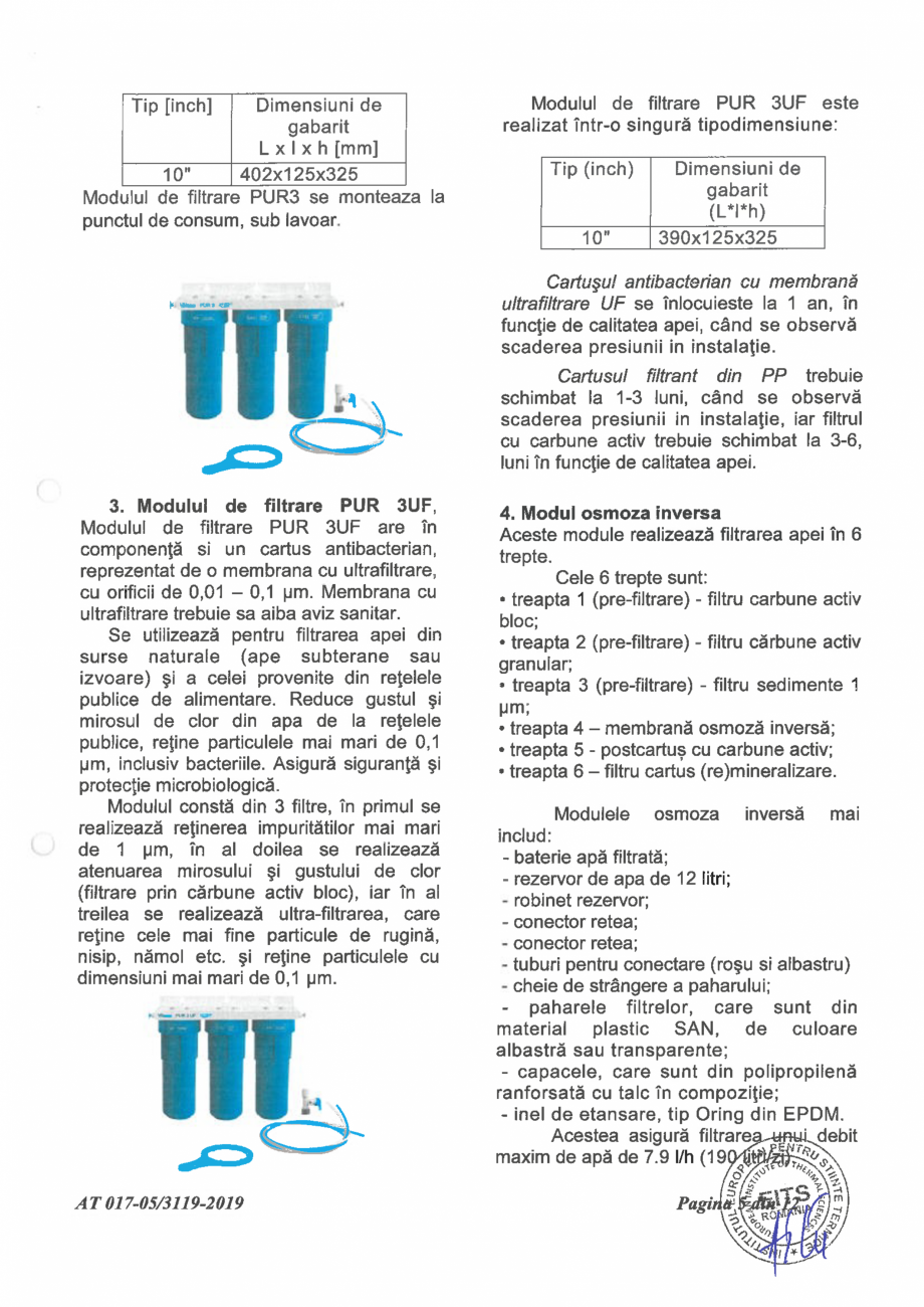 Pagina 7-Aviz tehnic nr 017-05/3119-2019 pentru filtre si module de filtrare a apei VALROM Certificare produs...