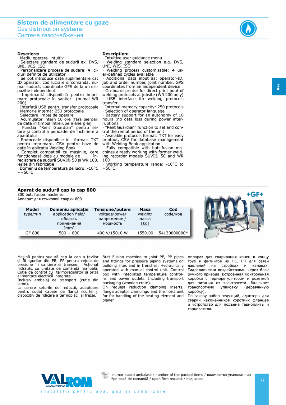 Pagina 37-Sistem de alimentare cu gaze VALROM GasKIT Catalog, brosura Engleza, Romana, Rusa 090500*

2