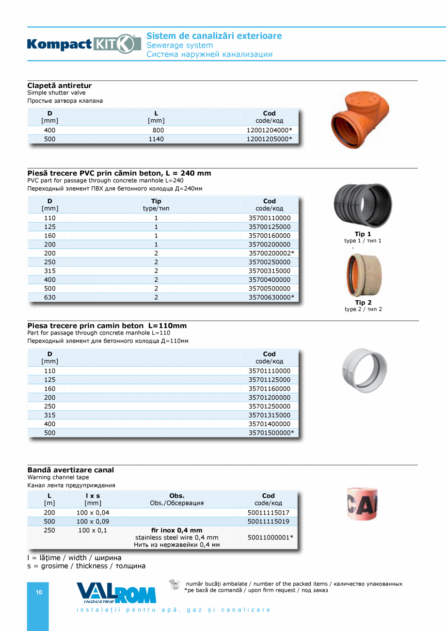 Pagina 10-Sistem de canalizari exterioare VALROM SN2÷SN8, SN10, PE100RC, PE100RC, cu acoperire...