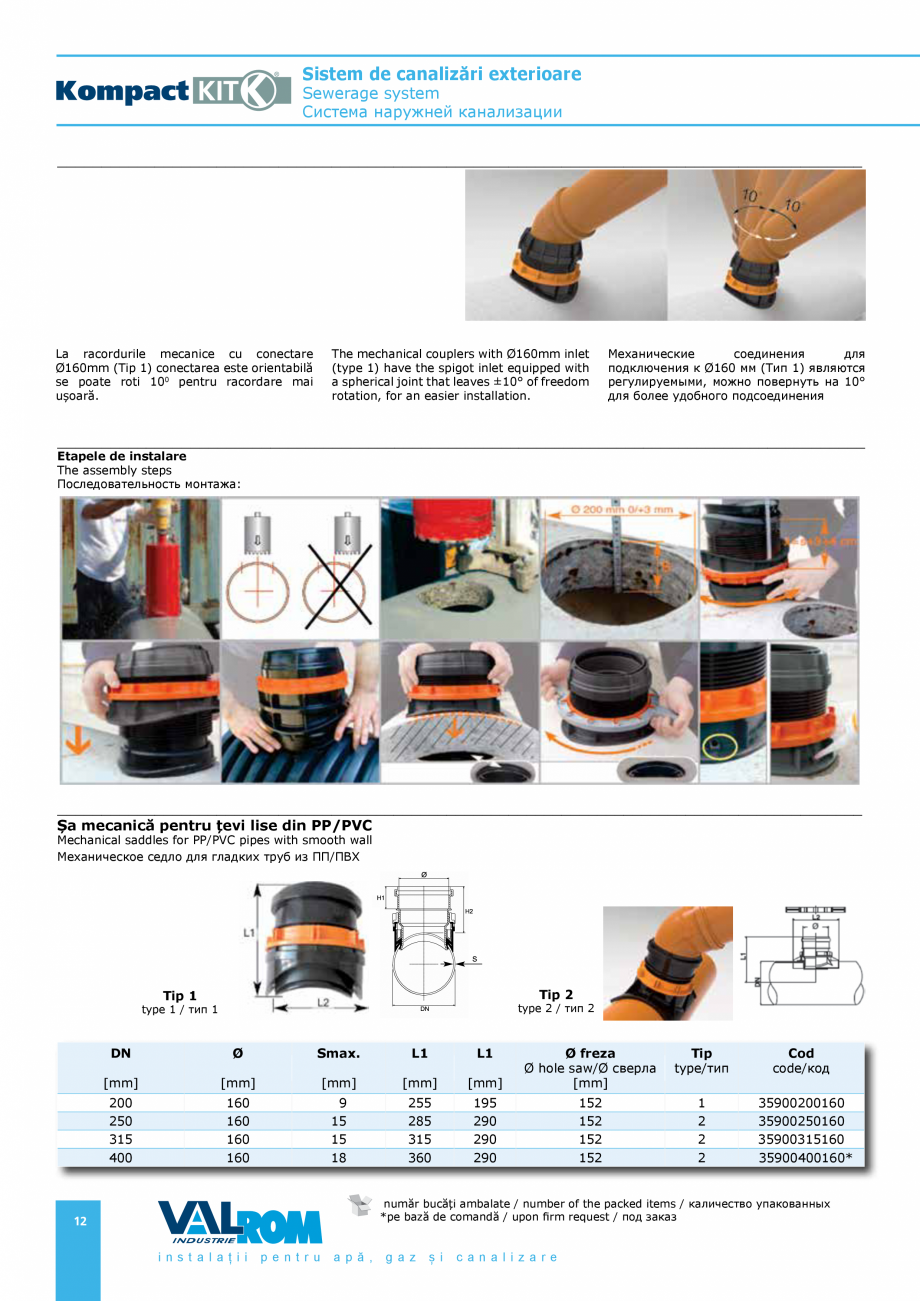 Pagina 12-Sistem de canalizari exterioare VALROM SN2÷SN8, SN10, PE100RC, PE100RC, cu acoperire...