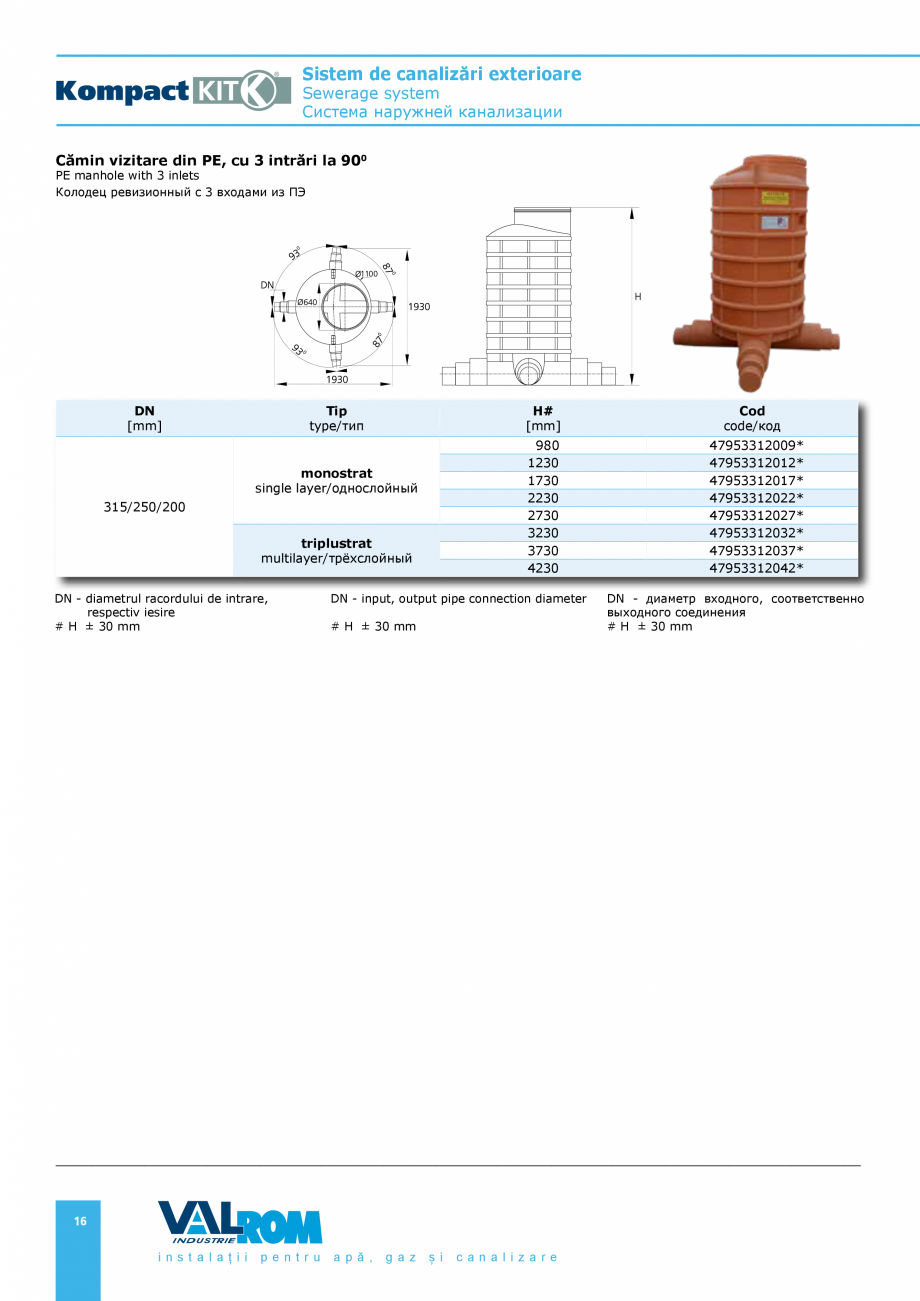 Pagina 16-Sistem de canalizari exterioare VALROM SN2÷SN8, SN10, PE100RC, PE100RC, cu acoperire...