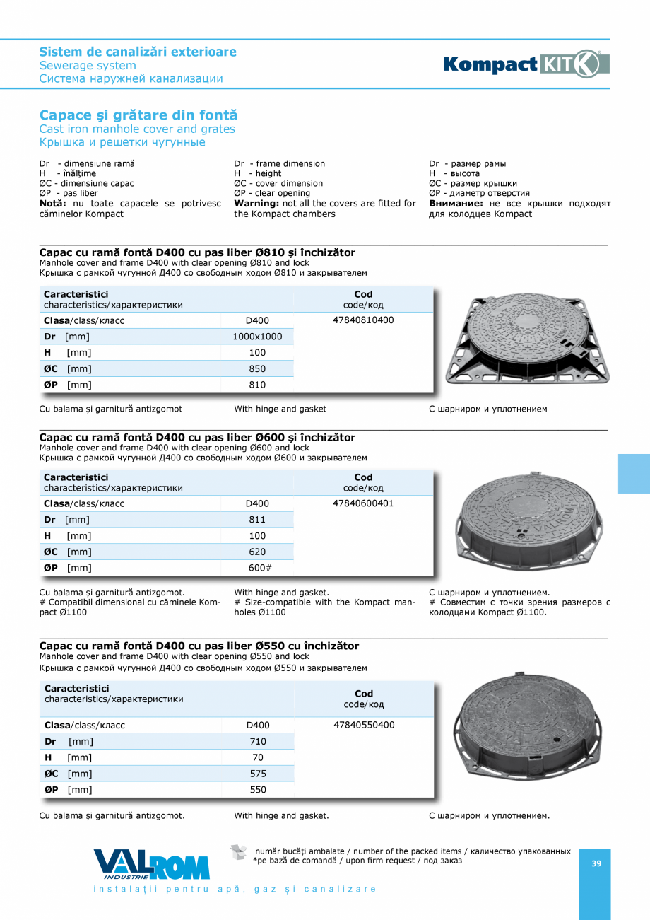 Pagina 39-Sistem de canalizari exterioare VALROM SN2÷SN8, SN10, PE100RC, PE100RC, cu acoperire...