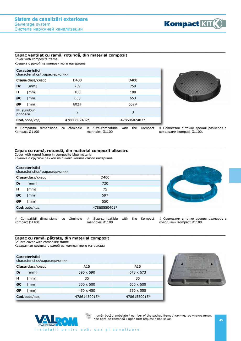 Pagina 45-Sistem de canalizari exterioare VALROM SN2÷SN8, SN10, PE100RC, PE100RC, cu acoperire...