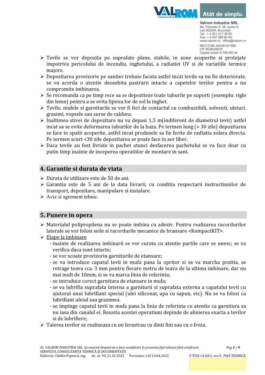 Pagina 3-Țeavă PP monostrat cu mufa, neintegrată, D160÷D315mm, SN10, bară de 6 m VALROM Fisa...