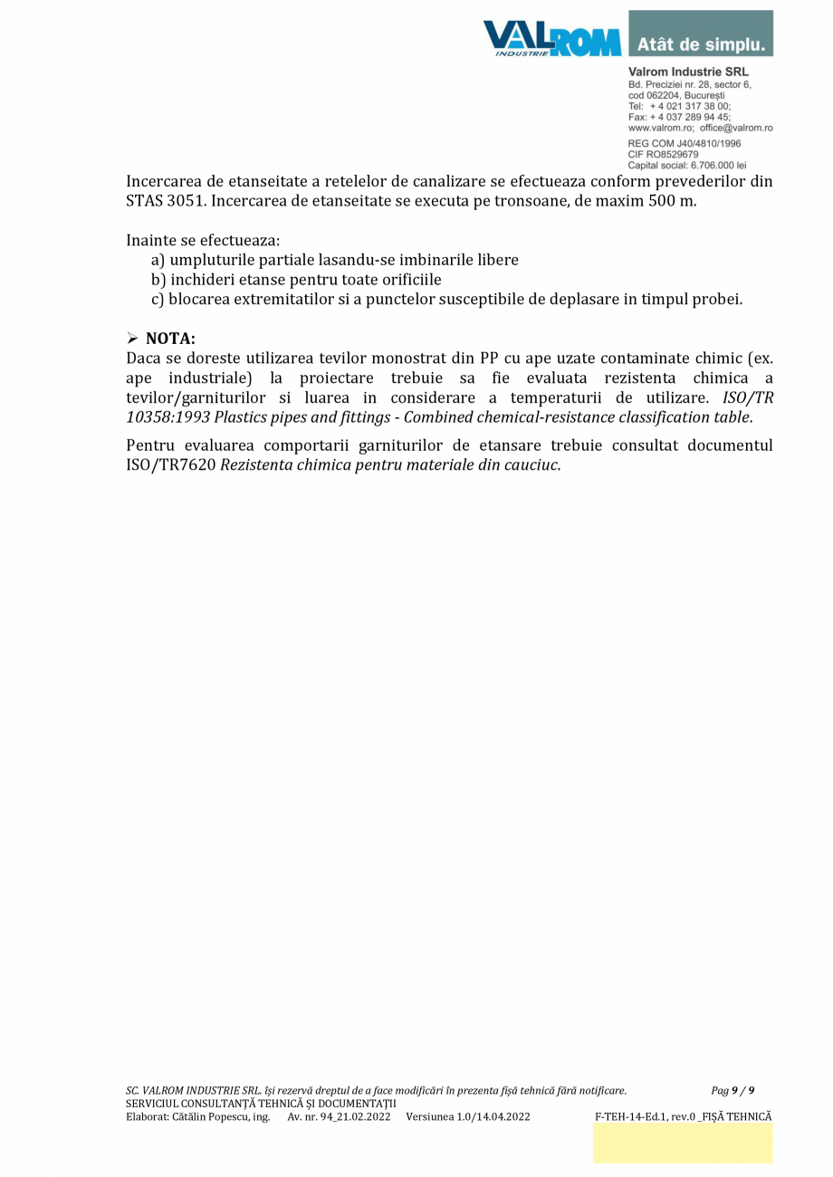 Pagina 9-Țeavă PP monostrat cu mufa, neintegrată, D160÷D315mm, SN10, bară de 6 m VALROM Fisa...