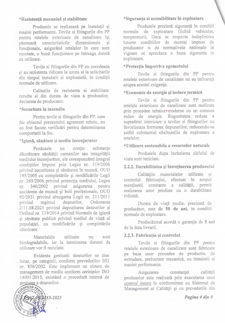 Pagina 5-Aviz si Agrement tehnic -nr 017-05/3555-2021 pentru tevi si fitinguri din PP pentru retele...