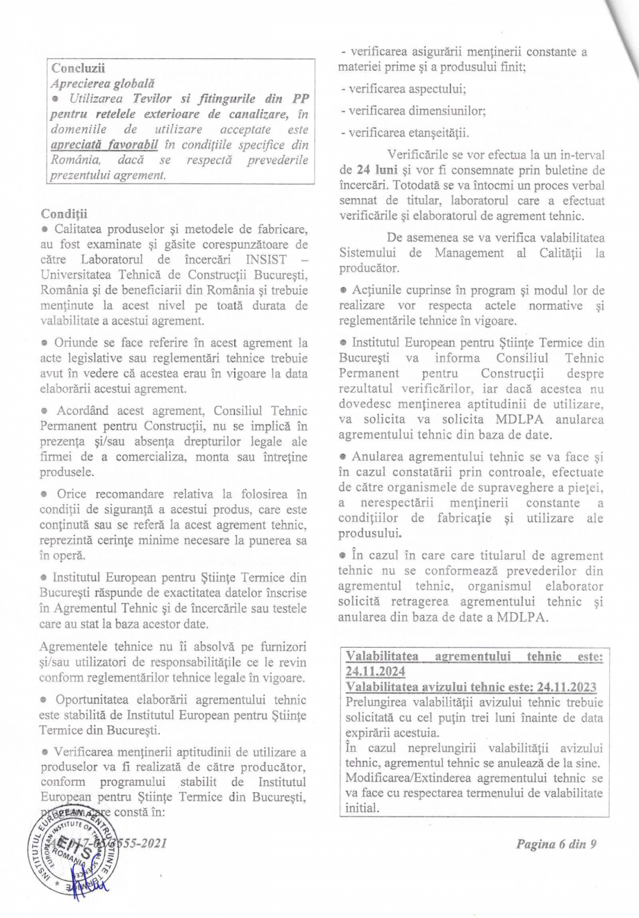 Pagina 7-Aviz si Agrement tehnic -nr 017-05/3555-2021 pentru tevi si fitinguri din PP pentru retele...