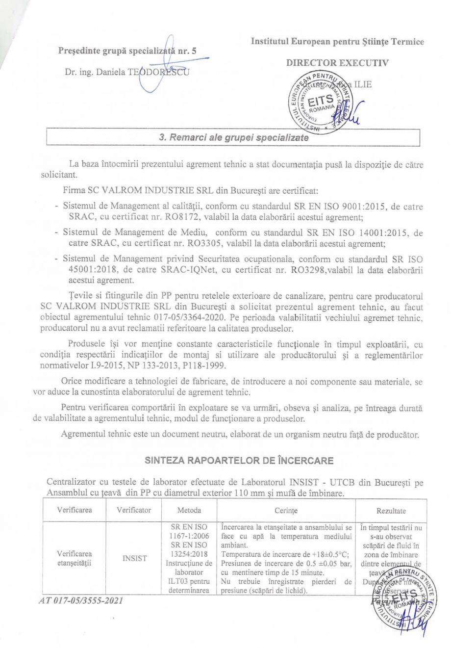Pagina 8-Aviz si Agrement tehnic -nr 017-05/3555-2021 pentru tevi si fitinguri din PP pentru retele...