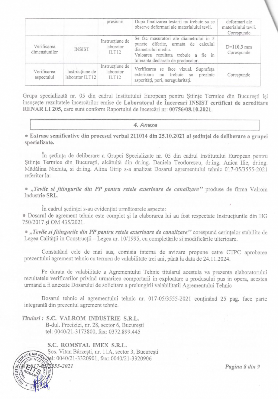 Pagina 9-Aviz si Agrement tehnic -nr 017-05/3555-2021 pentru tevi si fitinguri din PP pentru retele...
