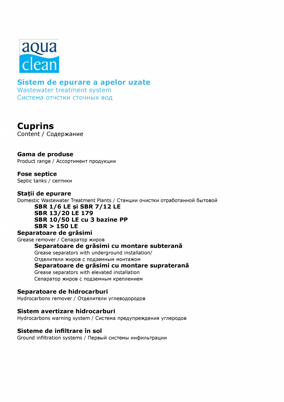 Pagina 2-Sistem de epurare a apelor uzate VALROM AquaClean Catalog, brosura Romana, Engleza ор жиров...
