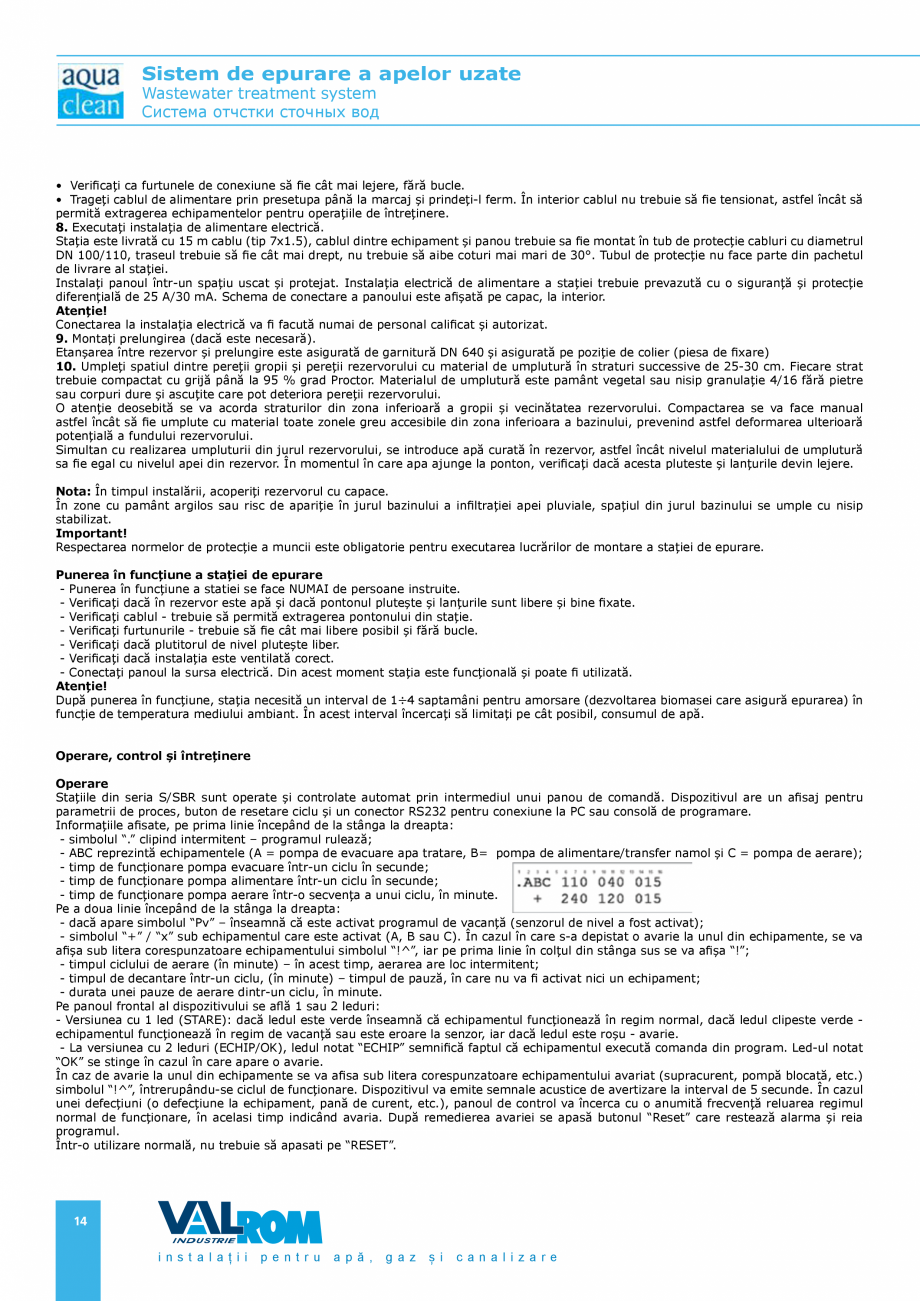 Pagina 13-Sistem de epurare a apelor uzate VALROM AquaClean Catalog, brosura Romana, Engleza ul
fosei...
