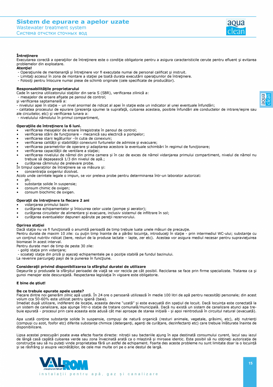 Pagina 14-Sistem de epurare a apelor uzate VALROM AquaClean Catalog, brosura Romana, Engleza treatment system
...