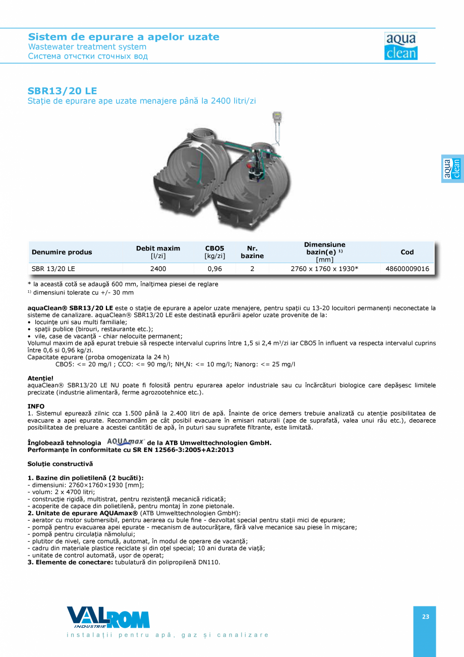 Pagina 22-Sistem de epurare a apelor uzate VALROM AquaClean Catalog, brosura Romana, Engleza te menajere, care...