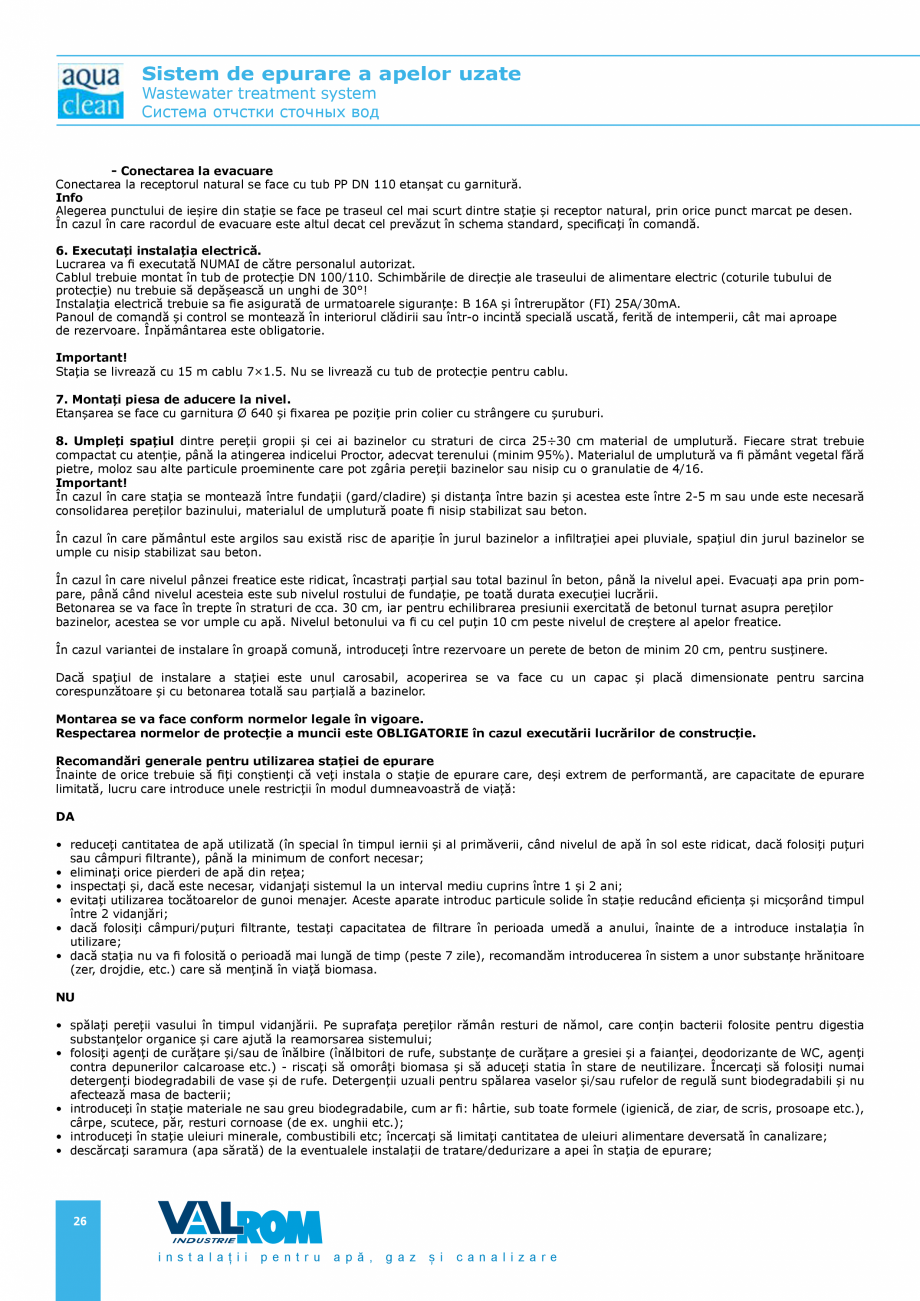 Pagina 25-Sistem de epurare a apelor uzate VALROM AquaClean Catalog, brosura Romana, Engleza olosiți!
Gunoi...