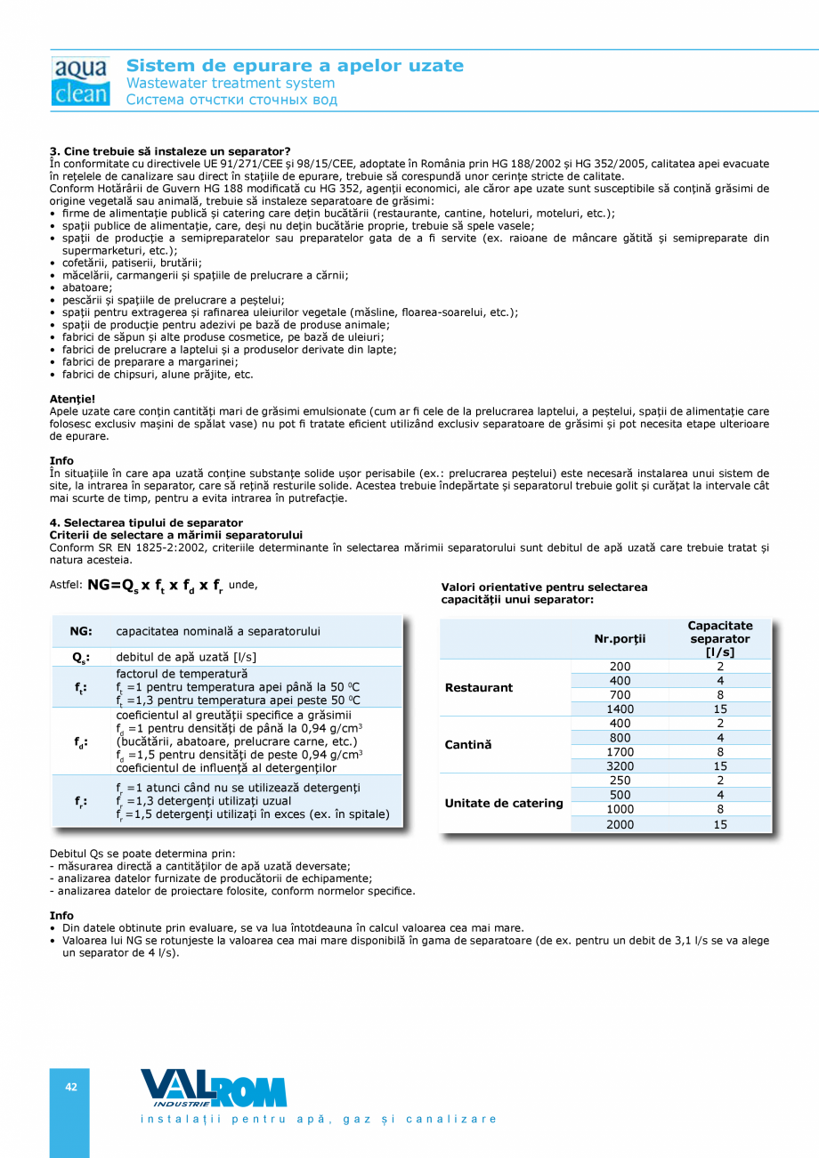 Pagina 42-Sistem de epurare a apelor uzate VALROM AquaClean Catalog, brosura Romana, Engleza , buton de...