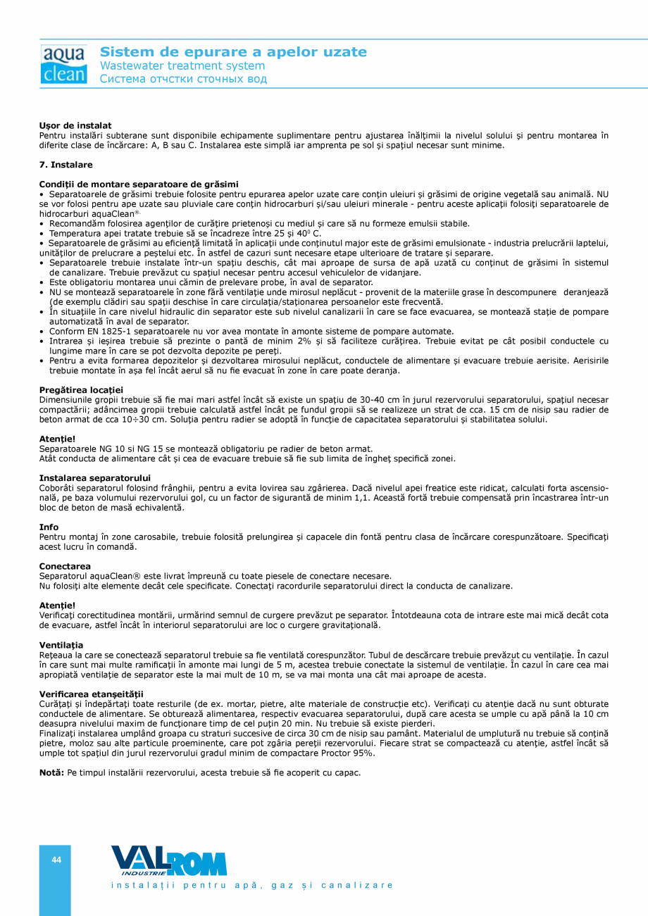 Pagina 44-Sistem de epurare a apelor uzate VALROM AquaClean Catalog, brosura Romana, Engleza se ciclul de...
